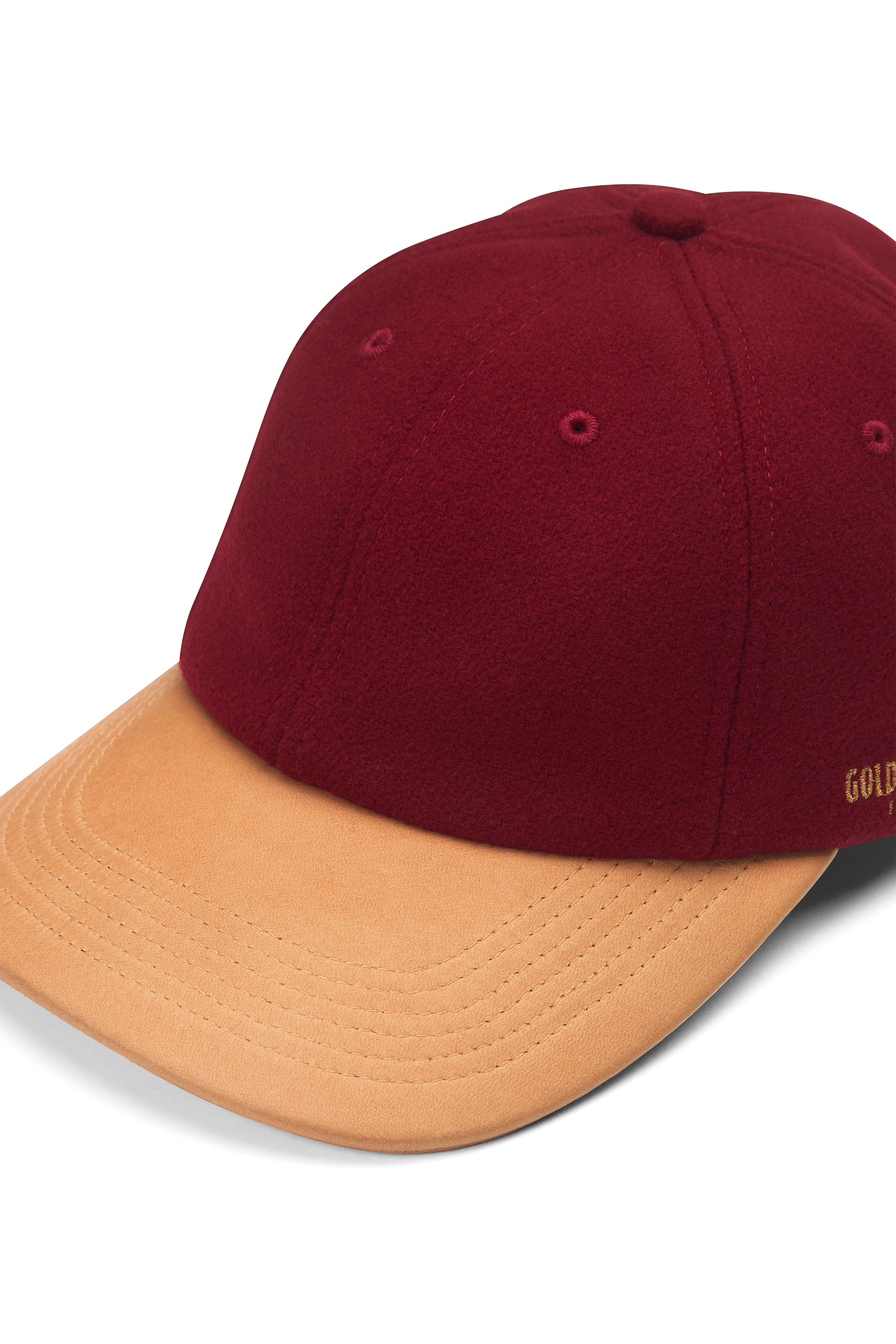 THE 9ER - Red Melton Wool/Gold Leather Cap