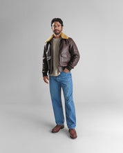 THE CARTER - Brown Leather Bomber Jacket Classic Fit