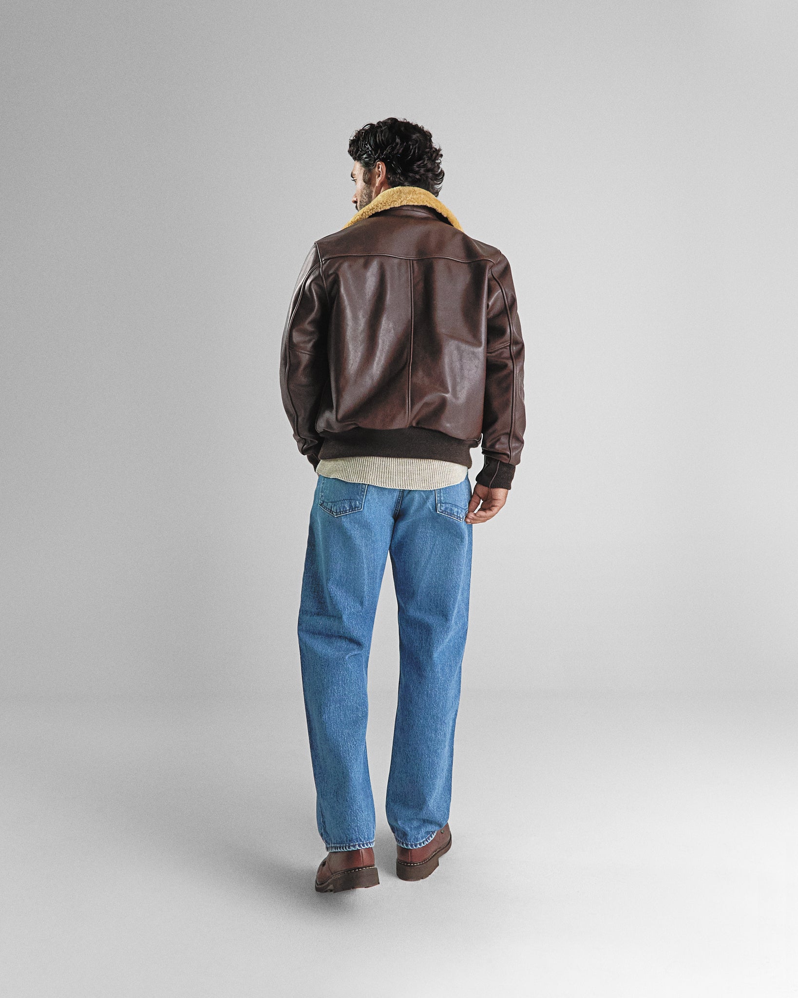 THE CARTER - Brown Leather Bomber Jacket Classic Fit