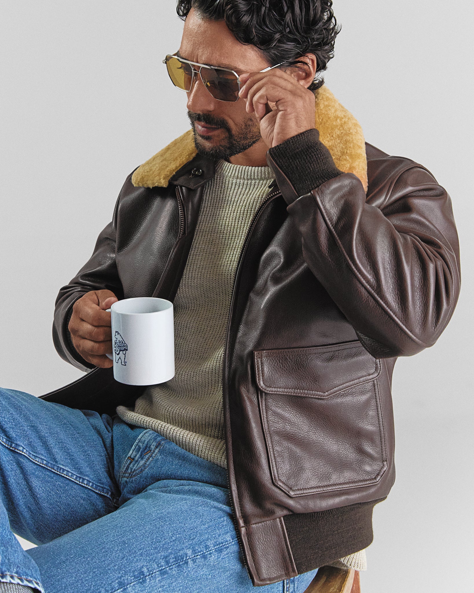 THE CARTER - Brown Leather Bomber Jacket Classic Fit