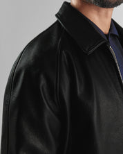 THE RIVERTON - Black Old English Leather Raglan Classic Fit Bomber