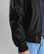 THE RIVERTON - Black Old English Leather Raglan Classic Fit Bomber