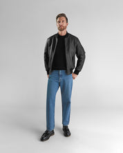THE PACIFIC - Black Leather MA-1 Bomber Jacket Classic Fit