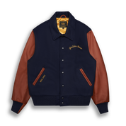THE ALBANY ANNIVERSARY JACKET - Navy Melton Wool/Mahogany Leather Classic Fit
