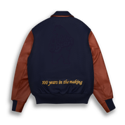 THE ALBANY ANNIVERSARY JACKET - Navy Melton Wool/Mahogany Leather Classic Fit