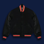 THE ALBANY - Black Melton Wool/Black Leather/Orange Stripe Classic Fit - Golden Bear Sportswear 