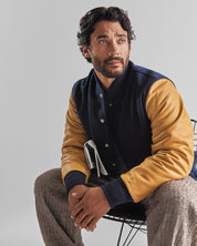 THE ALBANY - Navy Melton Wool/Tan Leather Classic Fit