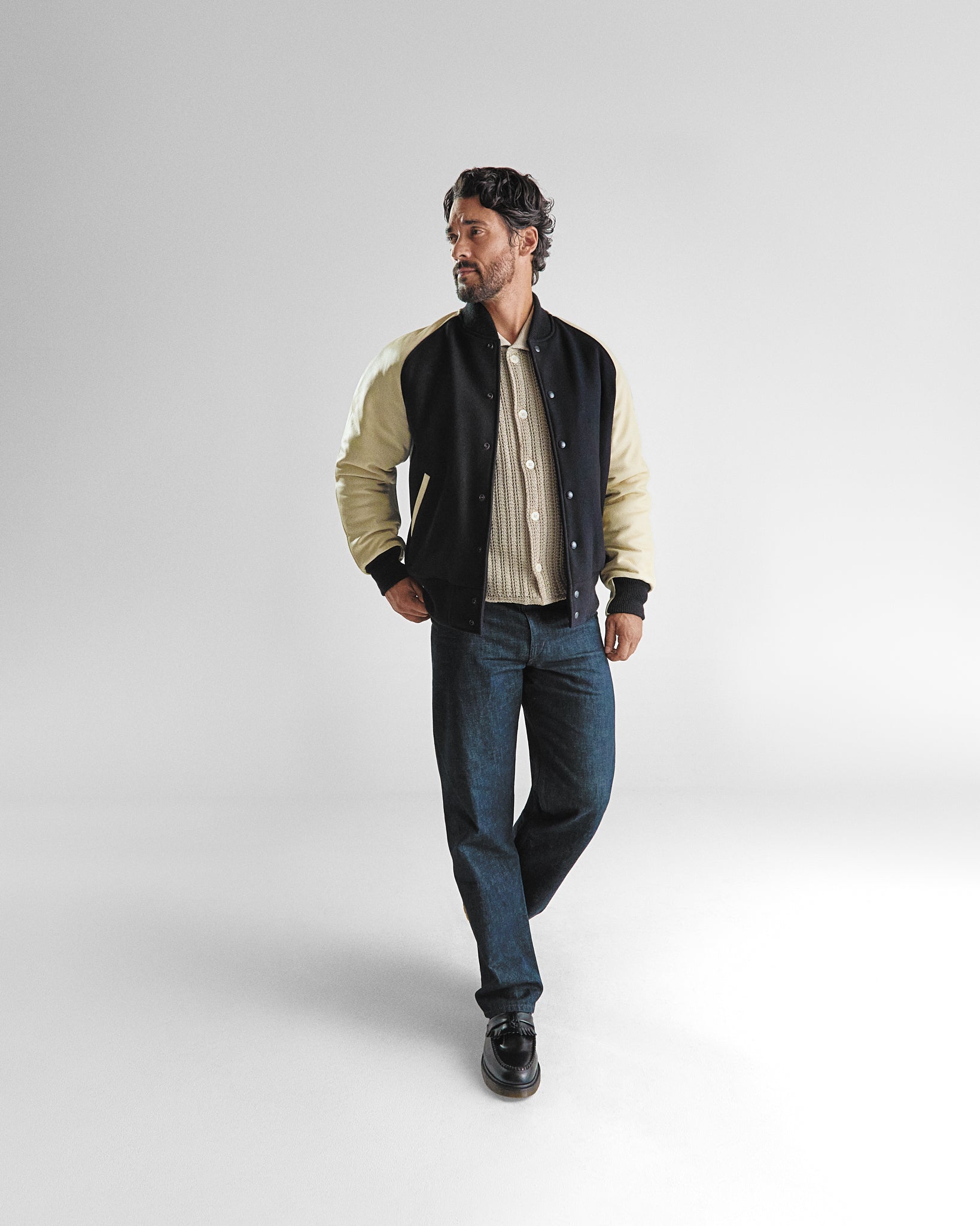 THE RALSTON - Black Melton Wool/Beige Leather Raglan Classic Fit