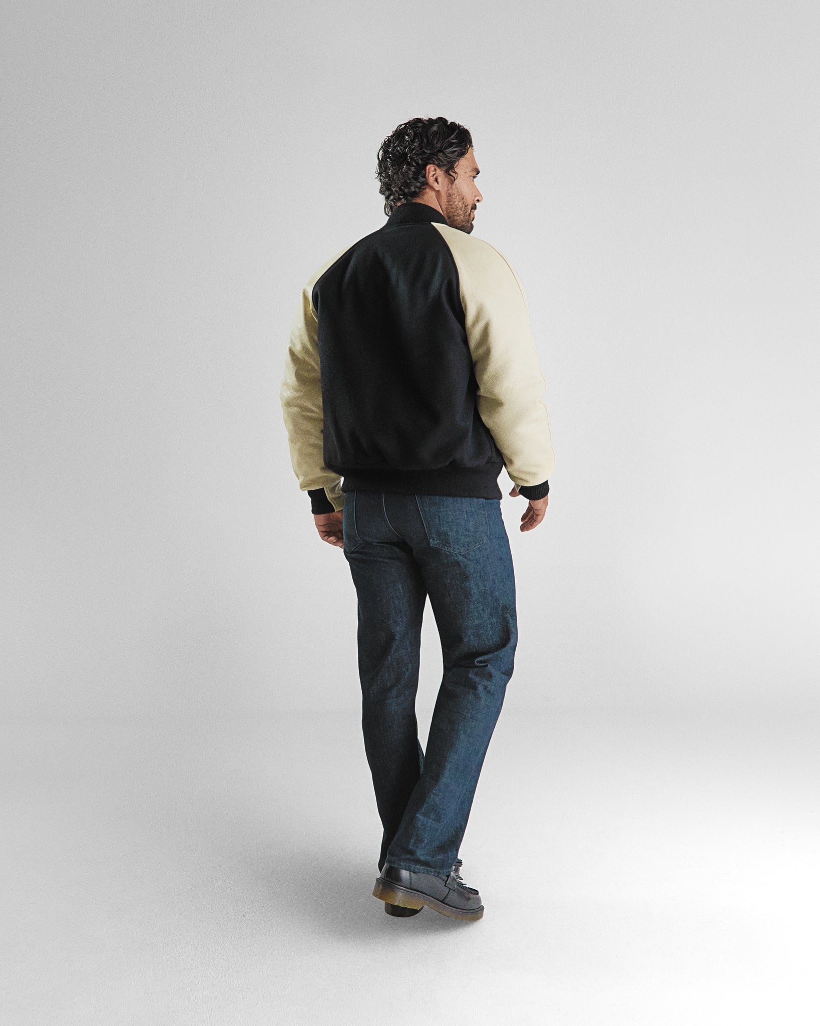 THE RALSTON - Black Melton Wool/Beige Leather Raglan Classic Fit