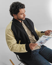 THE RALSTON - Black Melton Wool/Beige Leather Raglan Classic Fit