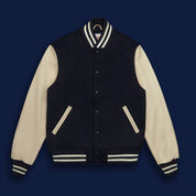 THE ALBANY - Navy Melton Wool/Stone Leather Tall Contemporary Fit