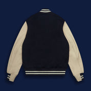 THE ALBANY - Navy Melton Wool/Stone Leather Tall Contemporary Fit