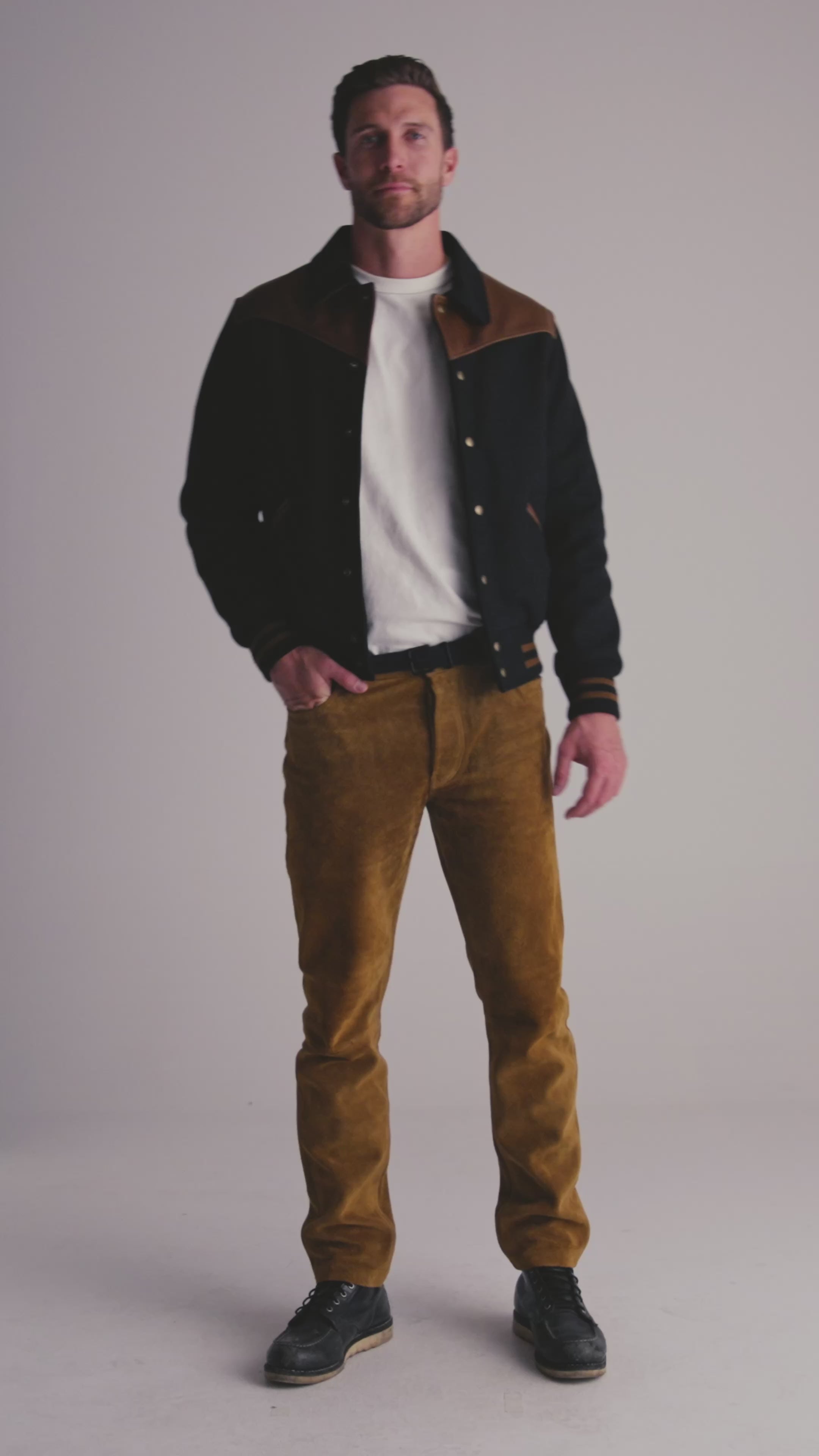 THE LOBOS - Western Varsity Jacket Black/Espresso Classic Fit