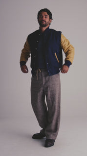 THE ALBANY - Navy Melton Wool/Tan Leather Classic Fit