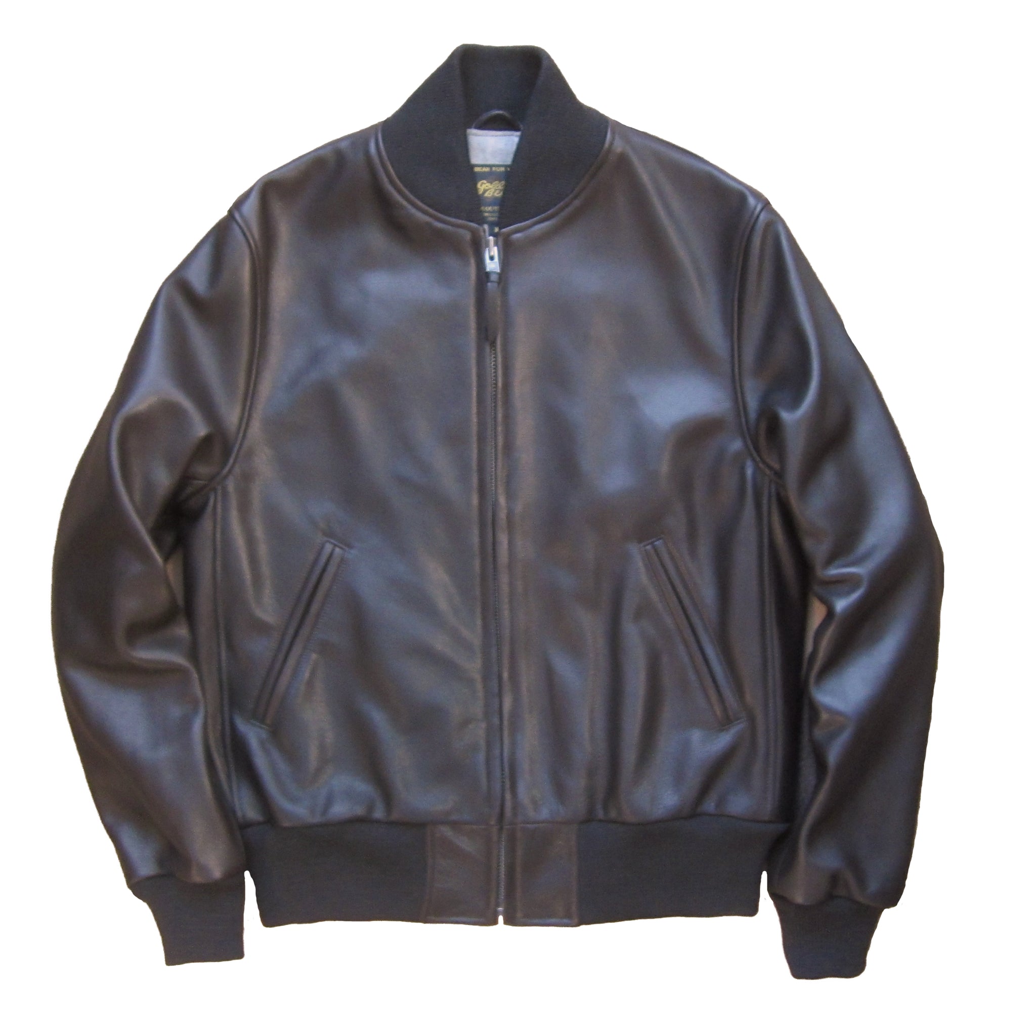 The Ashbury - Dark Brown Zip Front Naked Leather Baseball CLASSIC FIT - Golden Bear Sportswear 