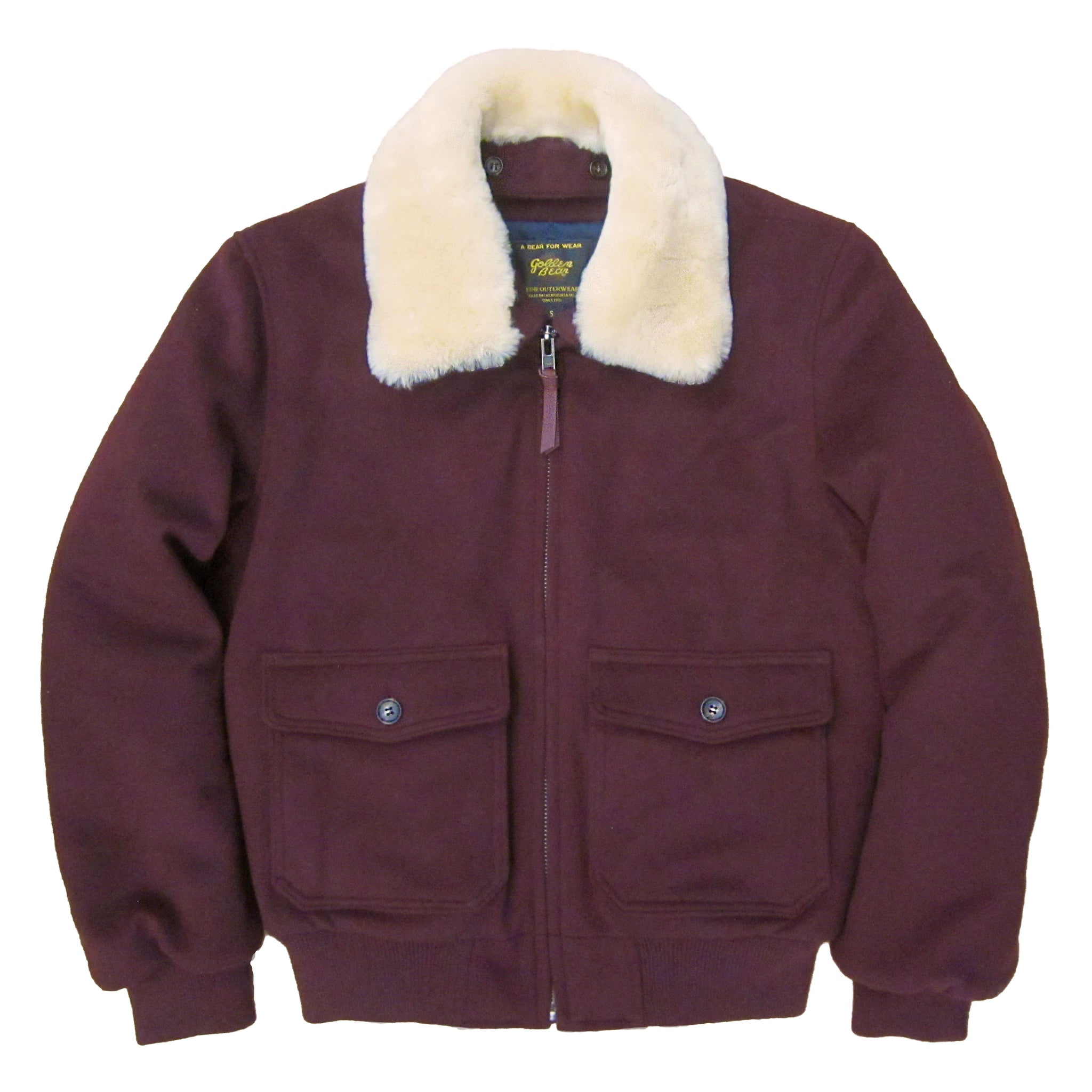 Contemporary Fit Burgundy Lux Wool Bomber with Detachable Fur Collar - Golden Bear Sportswear 