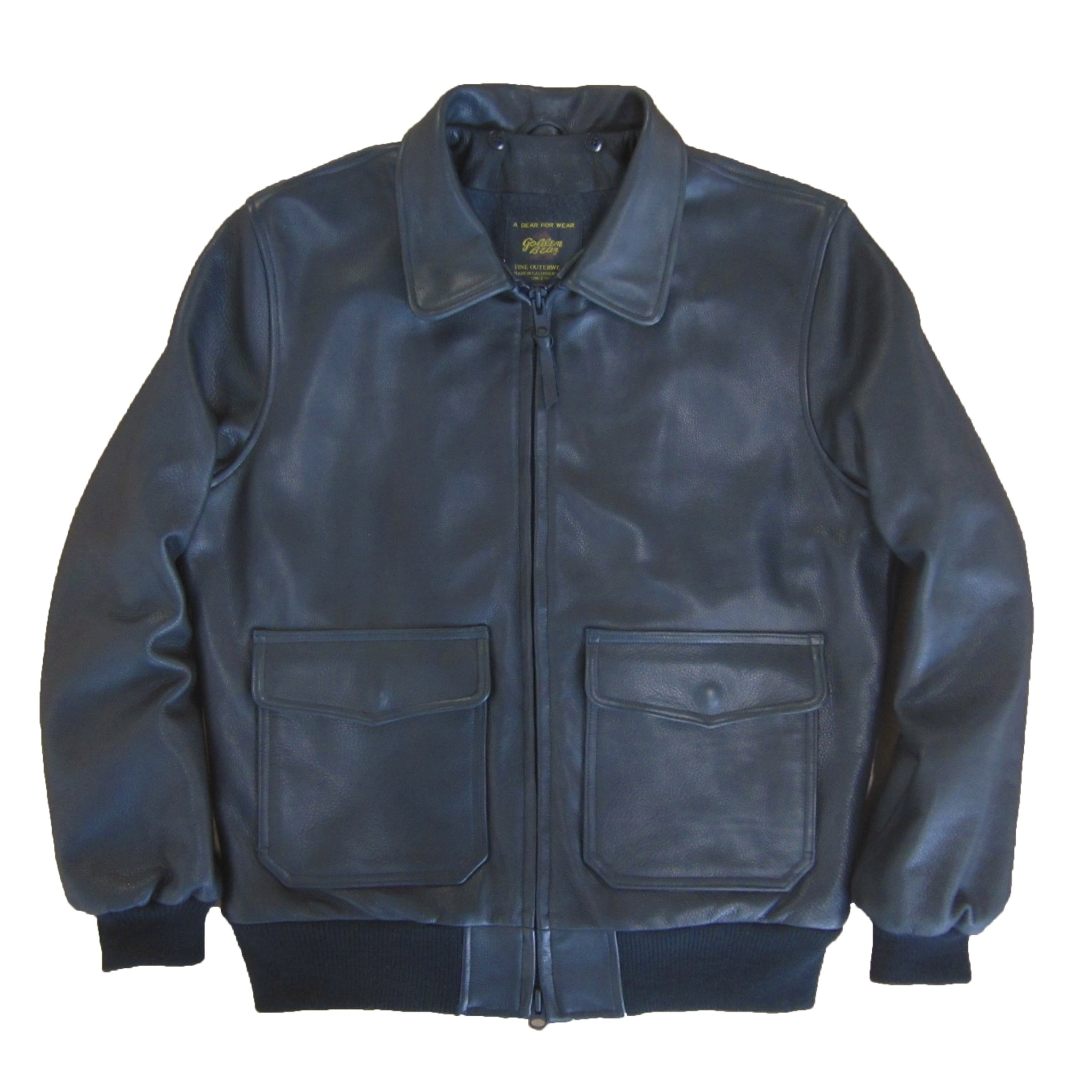 The Carter - Black Naked Leather Bomber Jacket with Detachable Fur Collar - Golden Bear Sportswear 